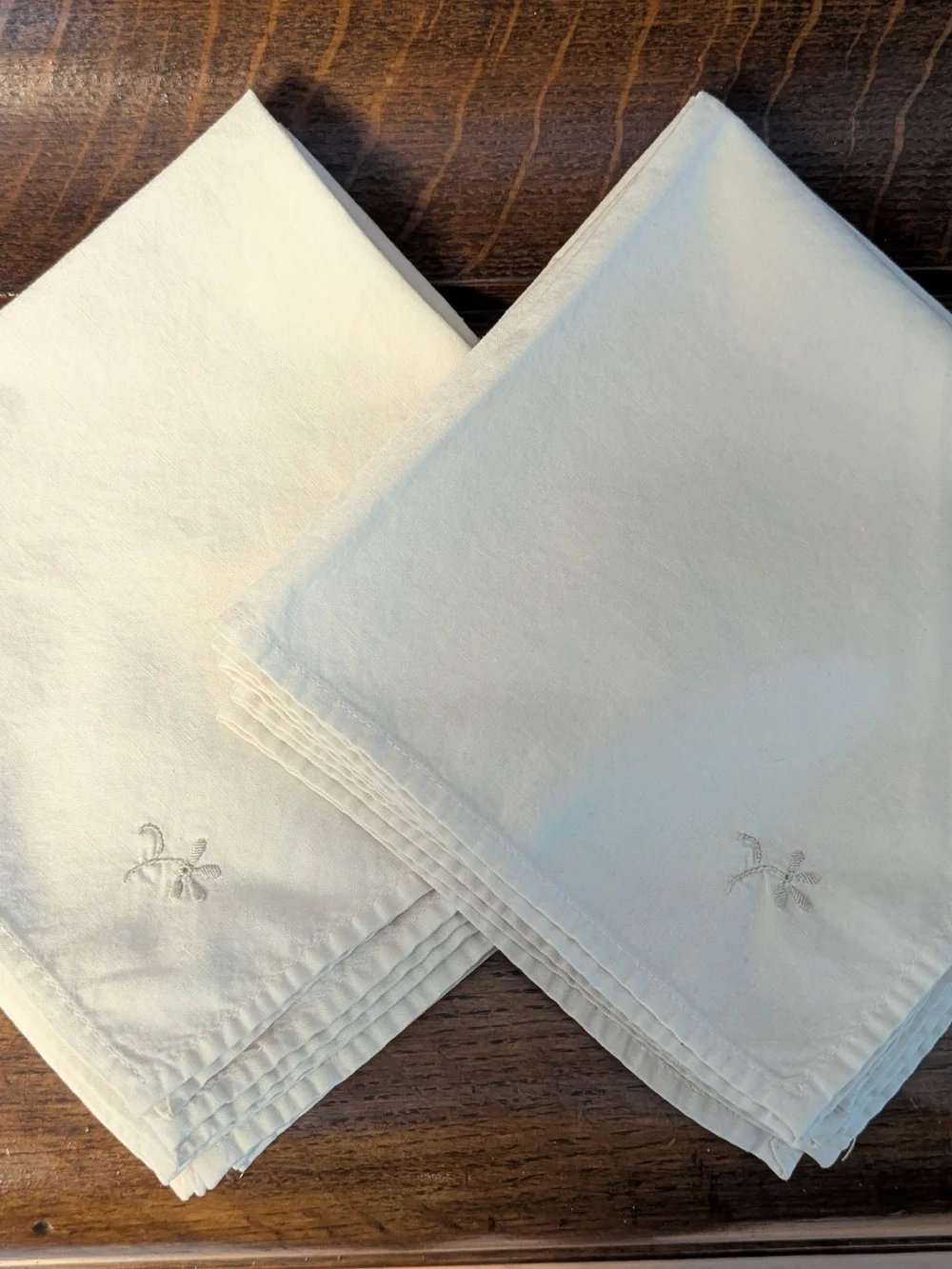 Cream Linen Tea Napkins Set of 8 Hand Embroidered Floral Satin Stitch 1950's
